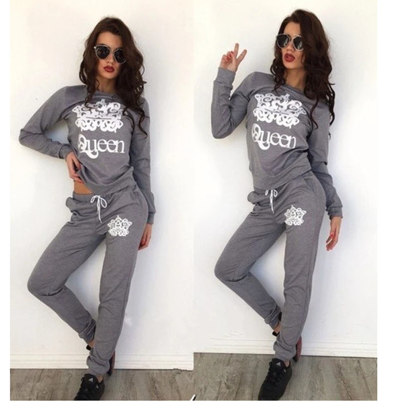 Queen печатных Для женщин комплект толстовки + длинные Sweatpant 2 шт. Джемперы 2018 Весна