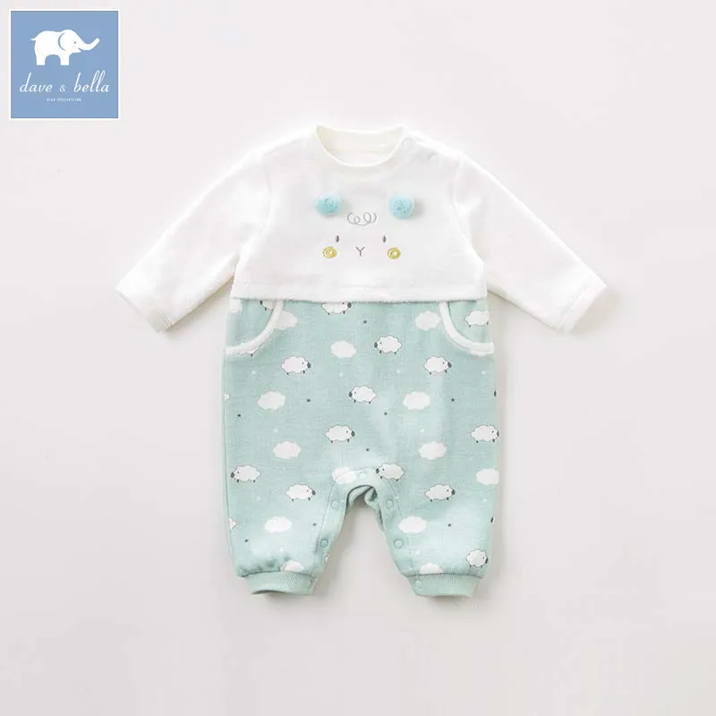 DBH9194 dave bella autumn new born baby sheep print long sleeve romper infant toddler jumpsuit children boutique 1 piece |
