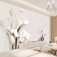 custom mural painting wallpaper white calla flower butterfly pattern wall cloth living room background decor papel de parede 3d