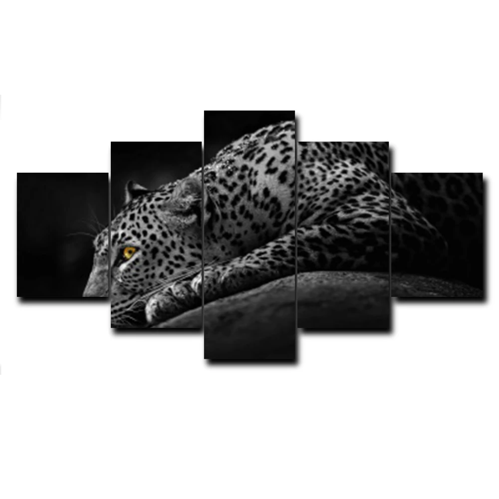5 панели с постерами диких животных Leopard без картина на стене в рамке Винтаж