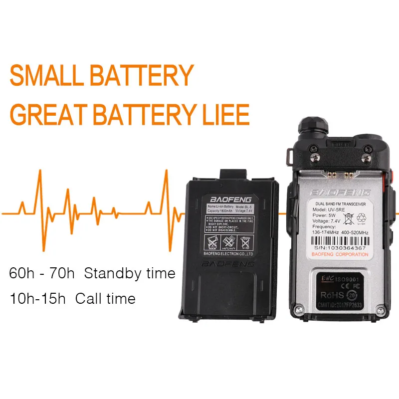 Baofeng UV-5R plus handy talkie walki UV5RE переговорные для ssb КВ трансивер двухдиапазонный дисплей ppt наушник двухстороннее радио 2 шт