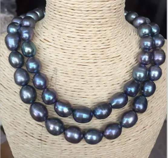 double strands 14-15mm south sea peacock green baroque pearl necklace 18&quot19&quot | Necklaces