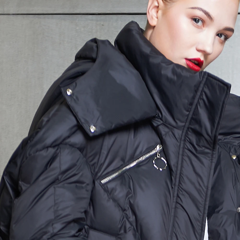 JAZZEVAR Winter fashion street Designer Brand androgynous style women's short hooded down jacket down coat outerwear z18005