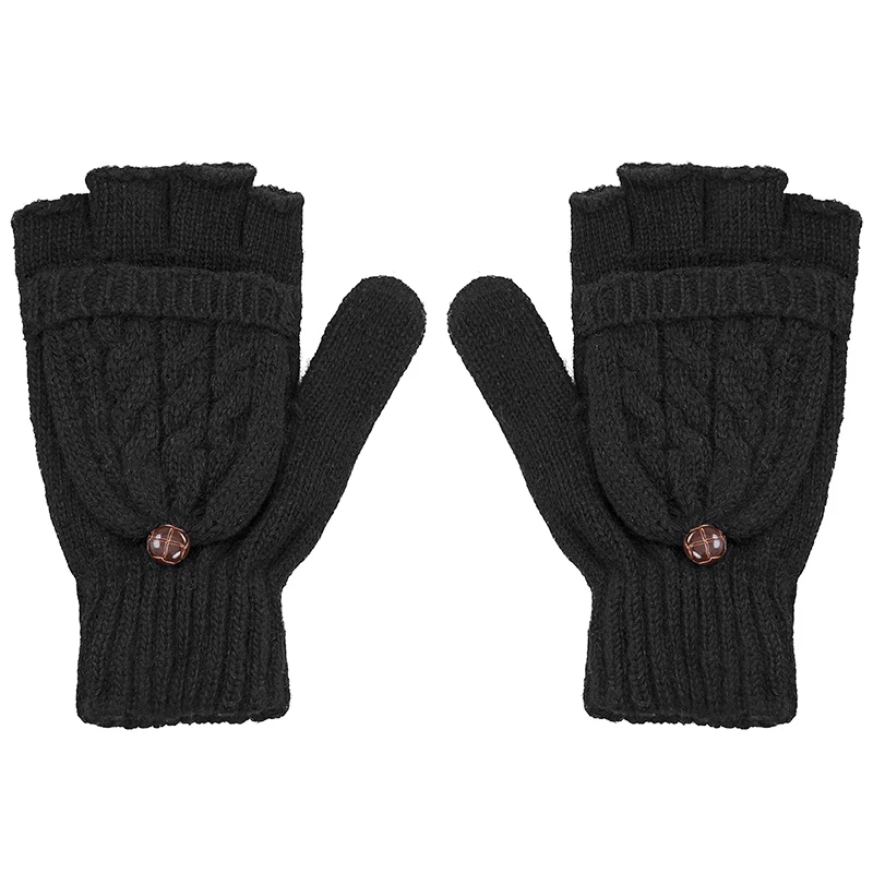 Black IWINTER Новые зимние перчатки для женщин Mitten Warmer Перчатки без пальцев Девочка из шерсти Открытые перчатки перчатки Зимние женские варежки - Цвет: Black