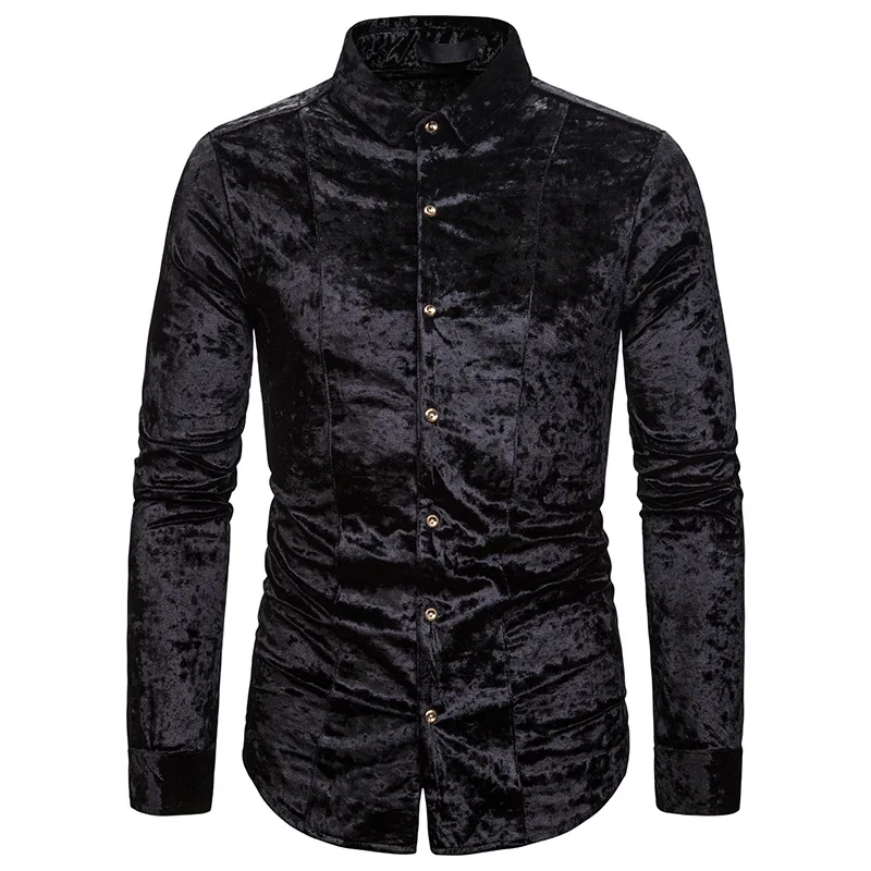 Весна Осень Chemise Homme мужские Рубашки повседневные приталенные Роскошные однотонные бархатные тонкие рубашки с длинным рукавом S-XXL