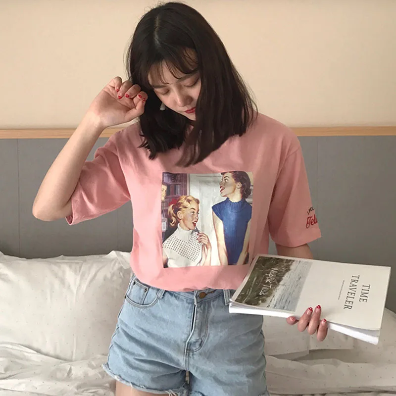 Harajuku Графические футболки для женщин Kawaii летние топы Футболка Tumblr корейский Ulzzang