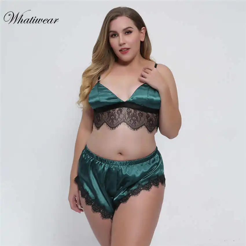 Whatiwear пижамный комплект для сна, Сексуальная атласная пижама с ресницами, женская летняя Пижама, модная Пижама с цветами для женщин - Цвет: Deep Green