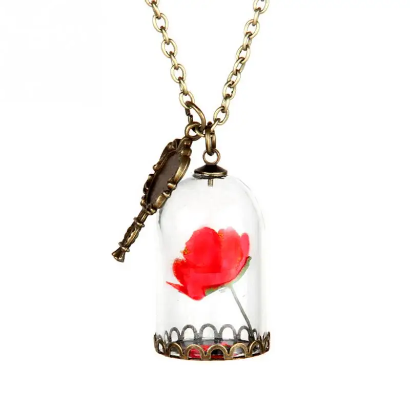 Красавица и Чудовище ожерелье Очаровательная Роза в террариуме кулон покрытием