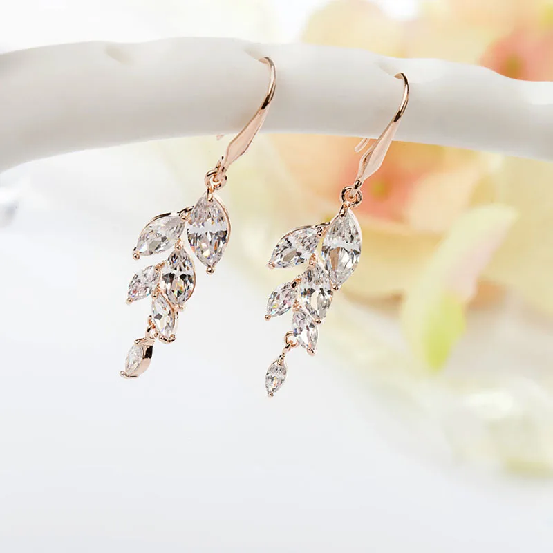 SLBRIDAL модные ювелирные изделия Bijoux анти-аллергический кубический Крюк из циркония серьги Шарм Висячие серьги для женщин розовое золото висячие серьги