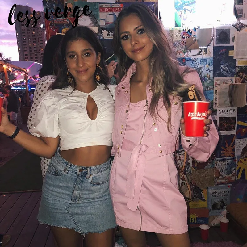 Lessverge/розовое мини платье на молнии блейзеры без рукавов с карманом поясе