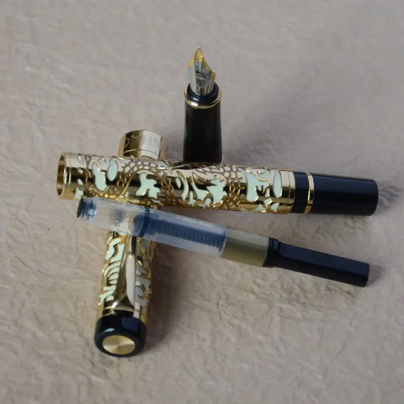 JINHAO 5000 перьевая ручка с белым и золотым наконечником тиснением дракона|pen pad|dragon