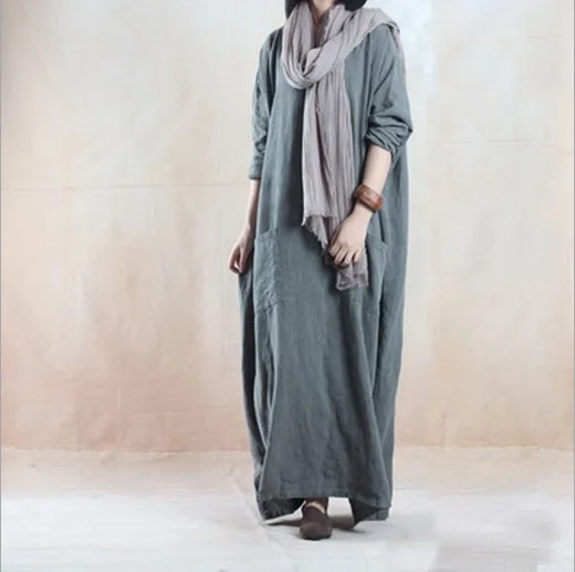 Женское льняное платье Осеннее оригинальное дизайнерское ультрасвободное