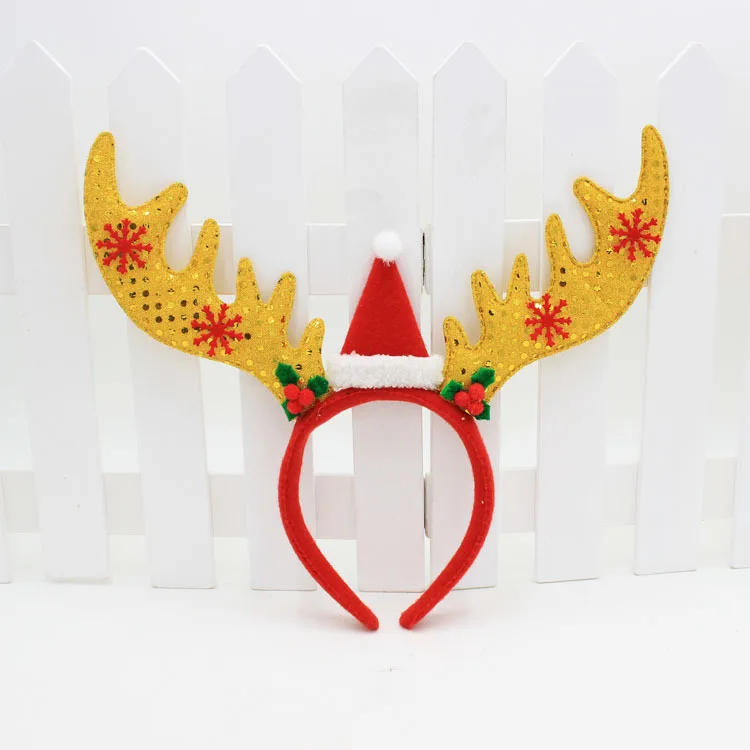 1 шт. Рождественская повязка на голову с большими оленьими рогами со снежинками и