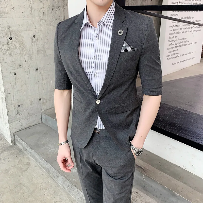 Новинка лета 2019 мужской костюм с рукавом в семь очков повседневные штаны