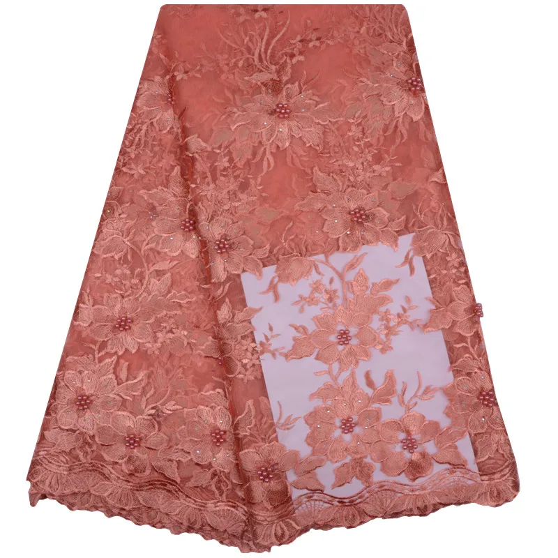 Модная африканская кружевная ткань высокого качества Персиковое кружево