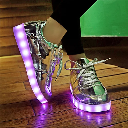 FDH07 Silver 7ipupas Мальчики Девочки Дети Мода Led Светящиеся кроссовки хорошее качество туфли со светодиодной подсветкой usb Красочные влюбленные светящиеся кроссовки - Цвет: FDH07 Silver