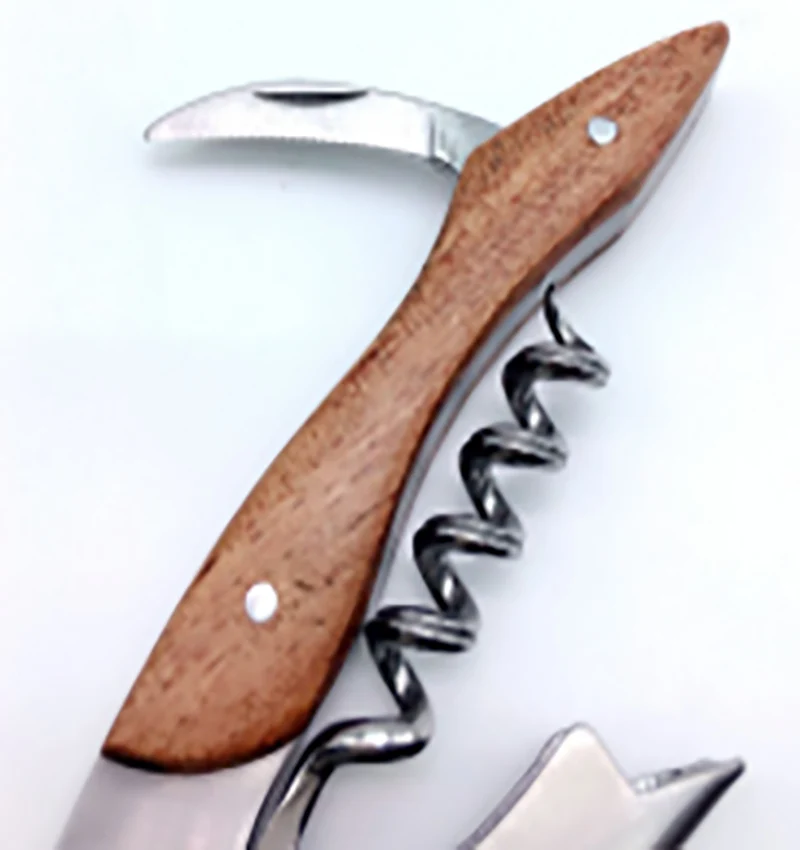 Складной штопор с деревянной ручкой для винных бутылок официантов ножом фольги