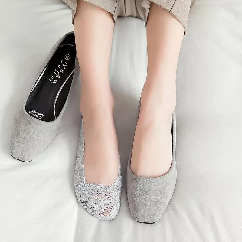 Новые прозрачные короткие кружевные носки женские тапочки мягкие низкие