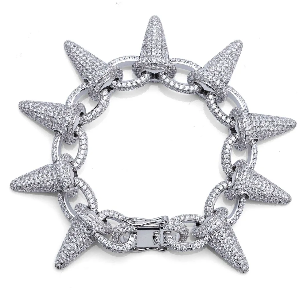 RRMNVNV Роскошные Панк рок Iced Out заклепочные шипы браслеты на запястье с блестящим