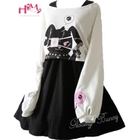 japanese kawaii bunny rabbit lolita dress cute comic black two piece set cosplay long sleeve casual loose girl mini dresses 2022