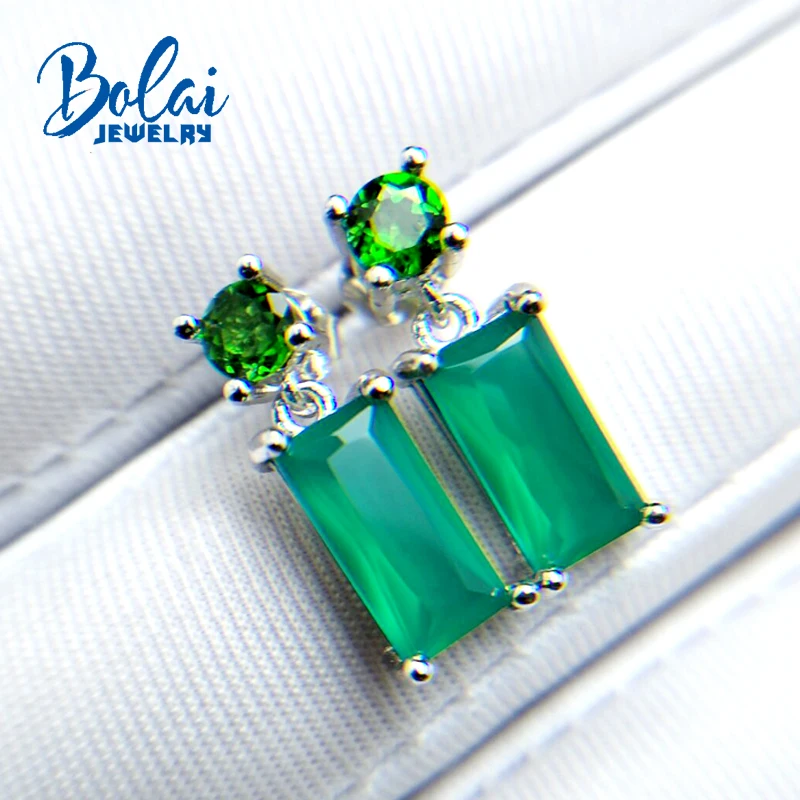 Bolaijewelry 2018 новый натуральный зеленый драгоценный камень агат и хром серьги из
