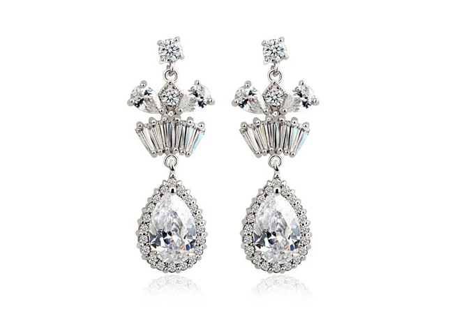 

Queen's Crown Pear cut Cubic Zirconia Stone Drop Earrings For Women Designer Jewelry