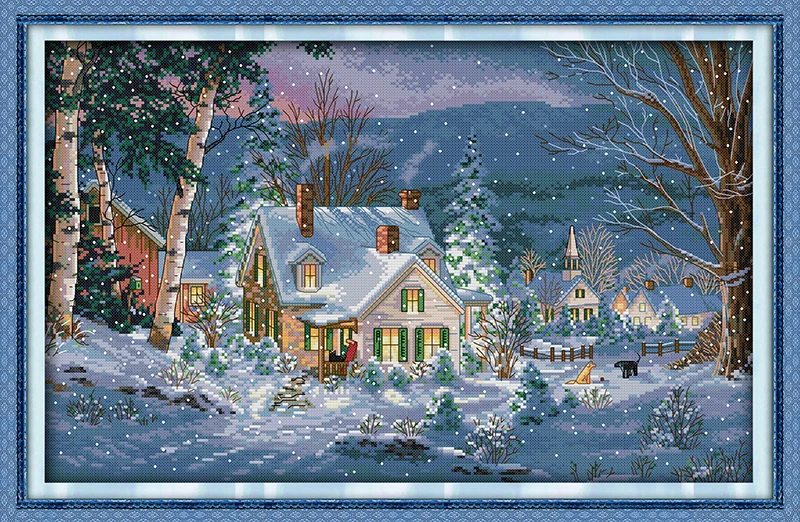 

The snowy night of Christmas cross stitch kit count printed canvas stitching embroidery DIY handmade needlework