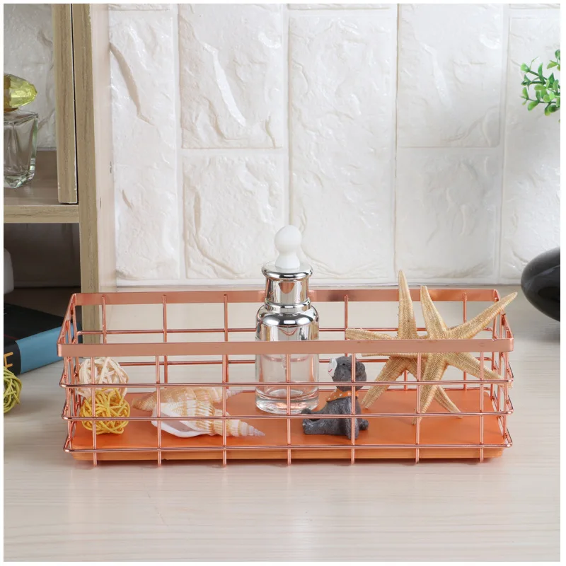 Wrought Iron Storage Basket Desktop Finishing with Wooden Plant Flower | Дом и сад