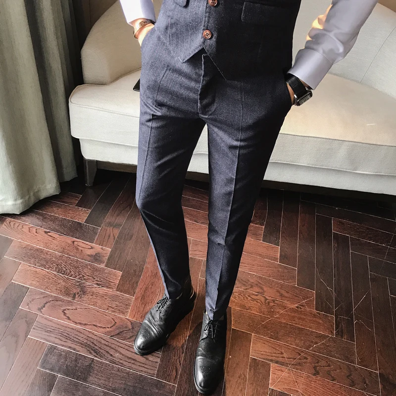 Men's winter fashion striped casual suit pants men's high-grade slim feet boutique Slim comfortable large size trousers | Мужская
