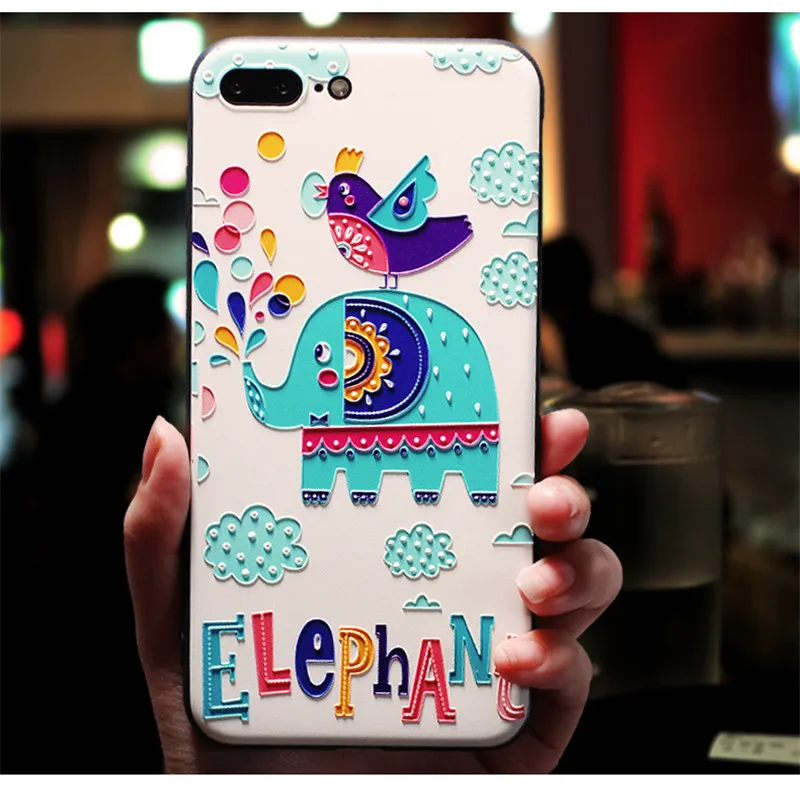 3D Three-Dimensional Relief For iphone 7 Case Hippo Elephant Cat Flower Pattern iPhone 6 6S 8 plus X Soft Silicone |