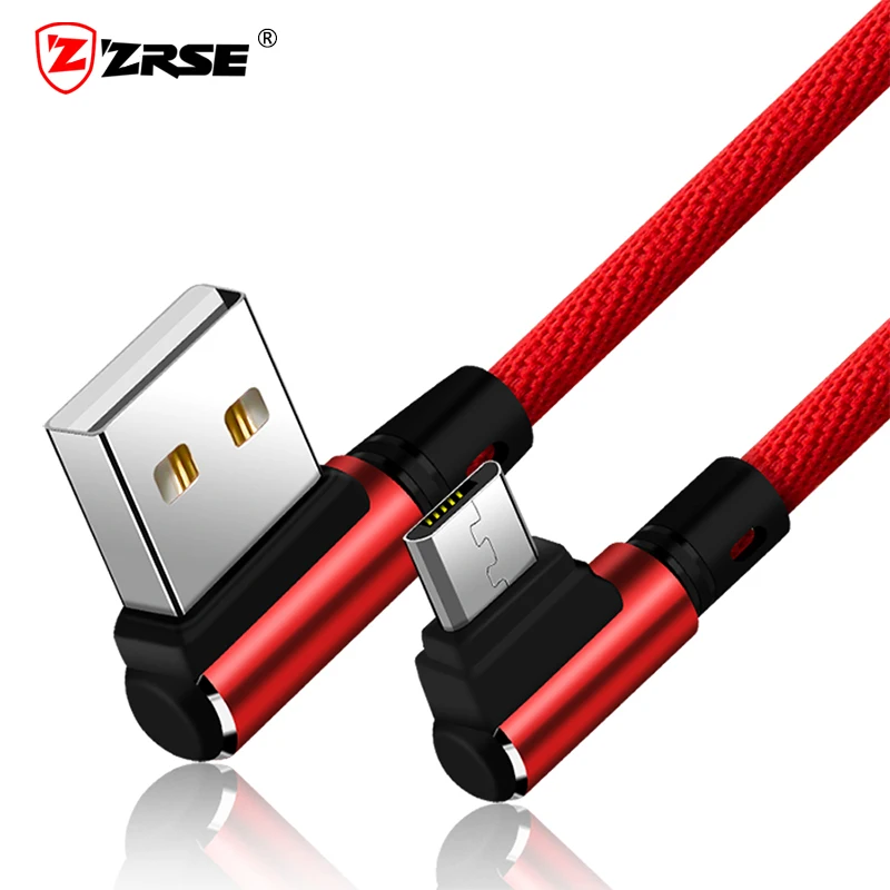 ZRSE Micro USB кабель для Android металлический Плетеный L изгиб 90 градусов 1 м кабель для быстрой зарядки скорость игры для красного Xiaomi samsung
