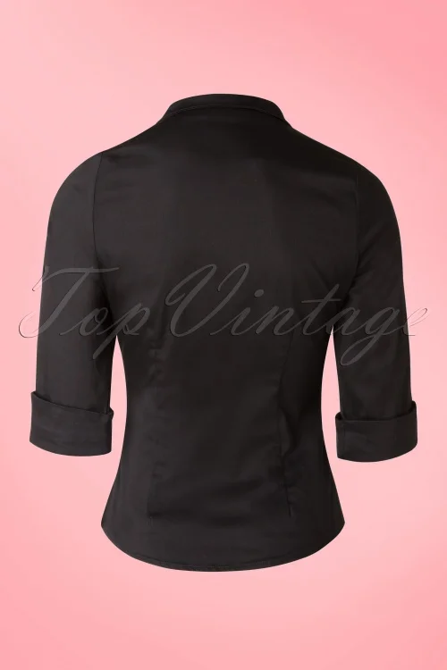 40 Женская винтажная классическая блузка 50s Mona in black pinup складывающаяся рубашка с