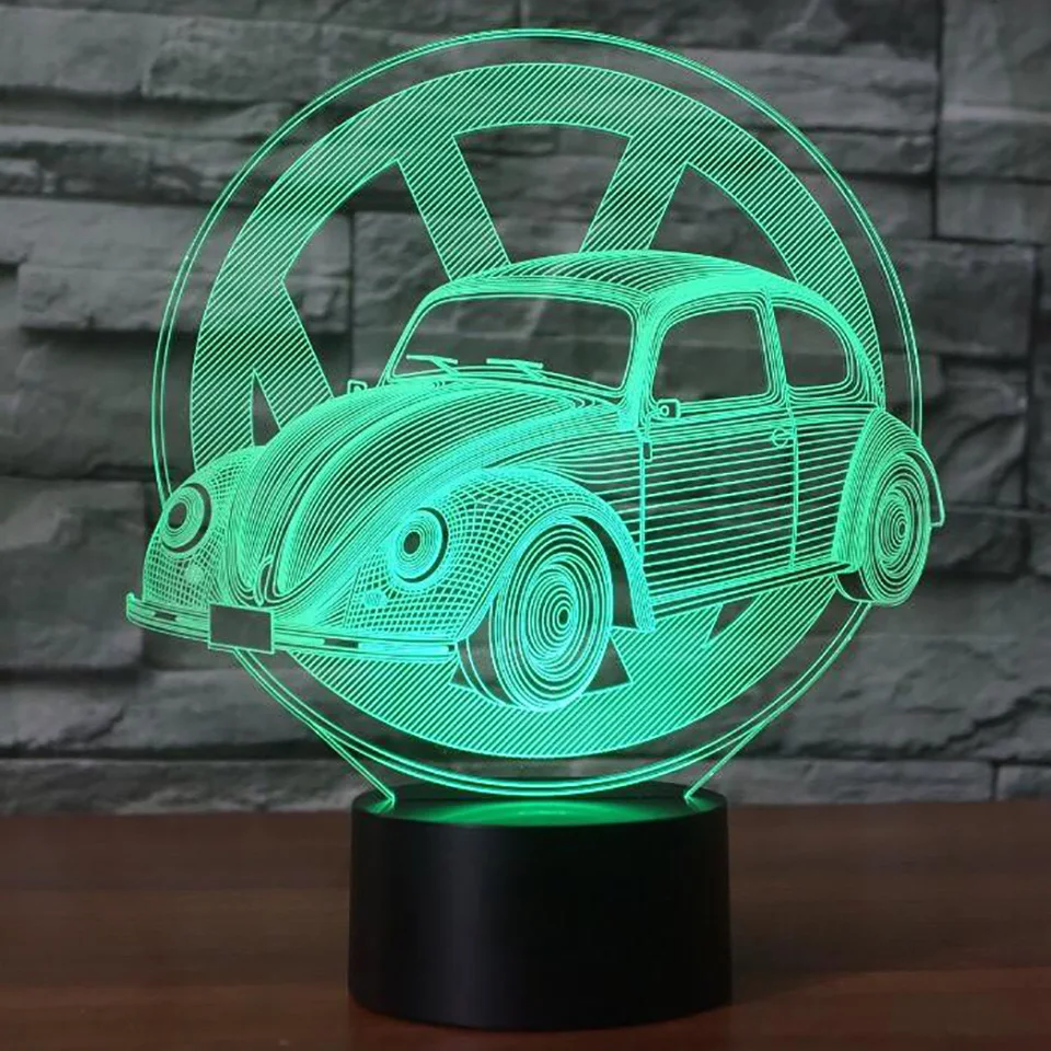 Creative Car Sign 3D light Night Light 7 Color Change Acrylic LED Table Lamp USB light Bedroom as Gift for Decoration Drop Ship