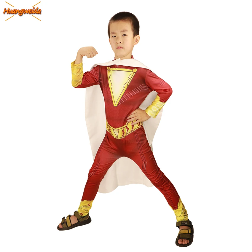Movie Shazam Costumes kids Halloween Costume Zentai Billy Batson Superhero Cosplay Costume Boys Bodysuit Zentai Fancy Dress