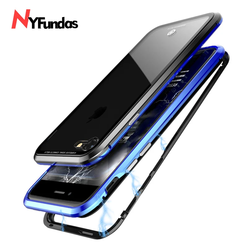 Magnetic Adsorption Case For iphone 8 7Plus X Clear Tempered Glass + Built-in Magnet iphone8 7 XS Metal Ultra Cover Back |