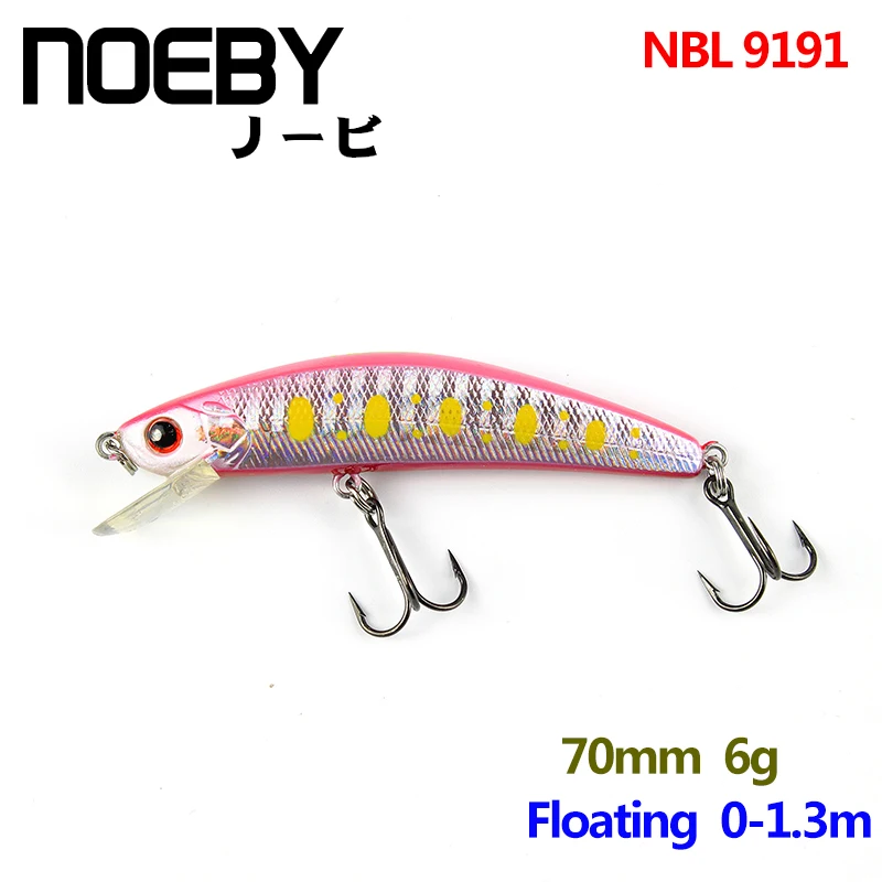 

NOEBY 1 Pcs Fishing Lure 70mm/6g 0-1m Floating Super Minnow Lures Fishing Bait VMC Treble Hooks Colorful 3D Eyes NBL 9191