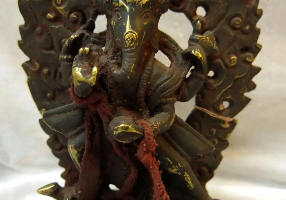 7&quot Tibet old iron Buddhism four arm elephant trunk buddha Sculpture Statue | Дом и сад
