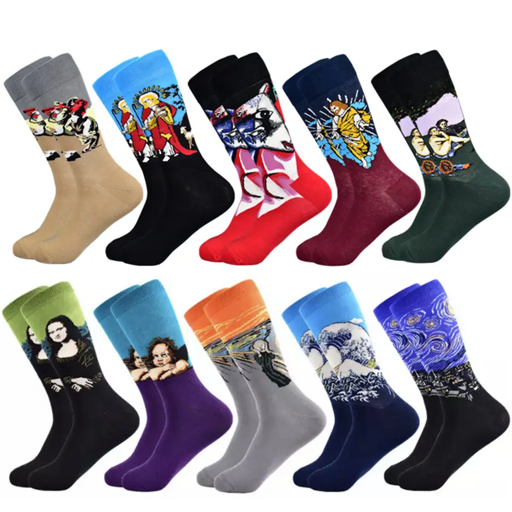 10 pairs of socks Горячая Распродажа, повседневные мужские носки, мужские носки, новые осенние и зимние носки, серия масляной живописи, мужские хлопковые носки для отдыха - Цвет: 10 pairs of socks