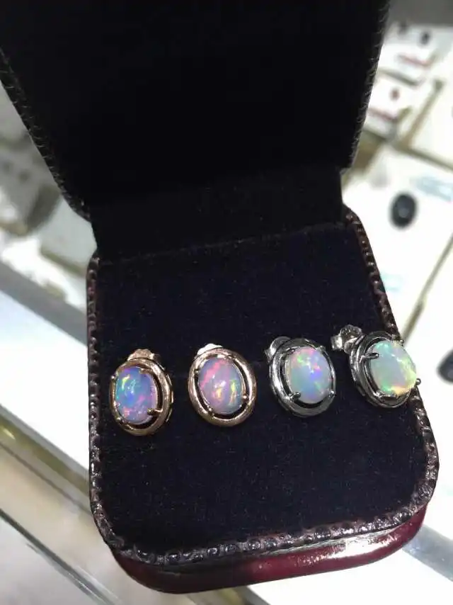 

natural opal stud earrings 925 sterling silver natural gemstone earrings for girl women's party fine round Earrings jewelry