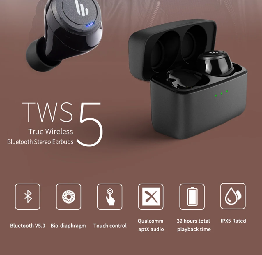 EDIFIER TWS5 Bluetooth V5.0 TWS наушники aptX декодирование аудио IPX5 водонепроницаемые наушники с сенсорным управлением bluetooth беспроводные наушники