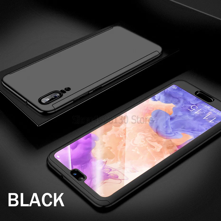 Черный Чехол на 360 градусов для huawei P9 P10 P20 lite mate 10 20 Pro P Samrt чехол s для huawei Honor 9 8 8x10 mate 10 20 Lite чехол - Цвет: Черный