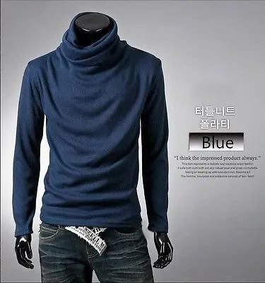 Мужская Водолазка с длинным рукавом однотонная свободная облегающая футболка в