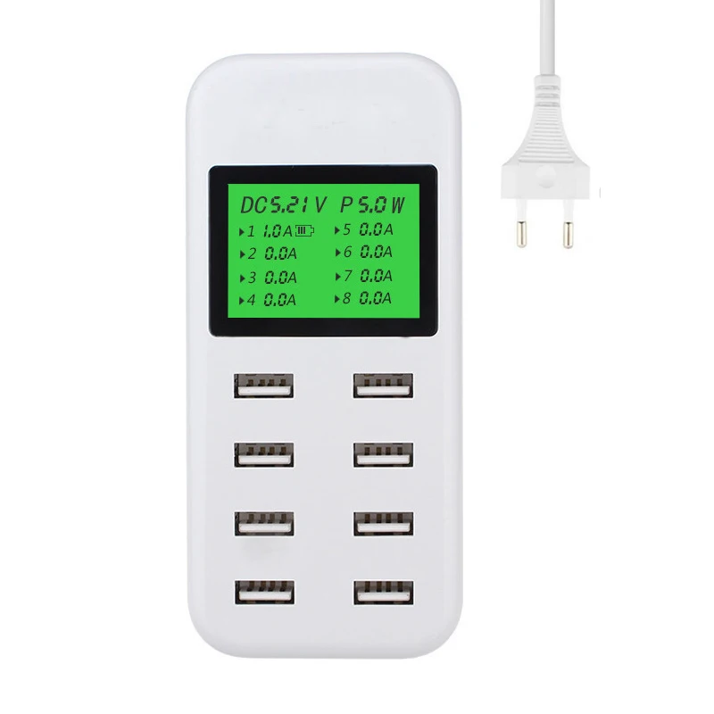8 портовое USB настенное зарядное устройство для путешествий с ЖК цифровым