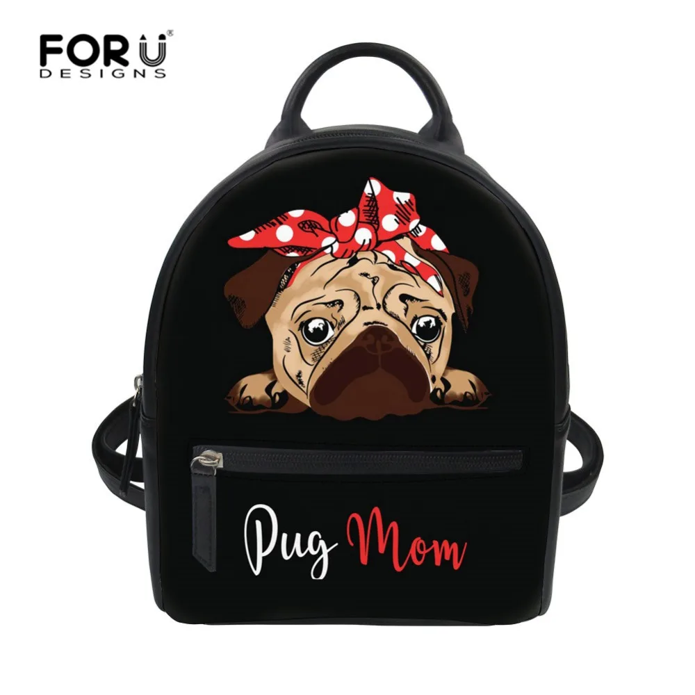 Женский маленький рюкзак FORUDESIGNS из искусственной кожи милый школьный ранец с собакой Мопсом для девочек