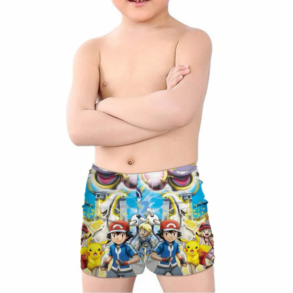 THIKIN Amine Cute Cartoon Pokemon Pikachu Print Kids Boys' Swimming Trunks Summer Beachwear Children Swimsuits Elastic