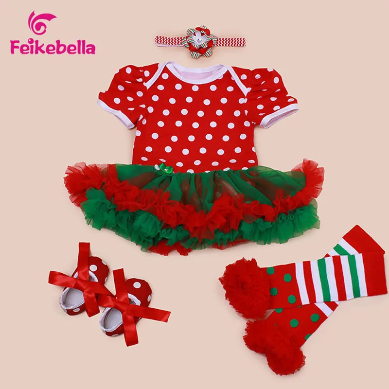 baby girl clothes Xmas Baby Girl Dress 4pcs Infant Clothing Sets Santa Claus Romper Dress/Jumpersuit Christmas Bebes | Мать и ребенок