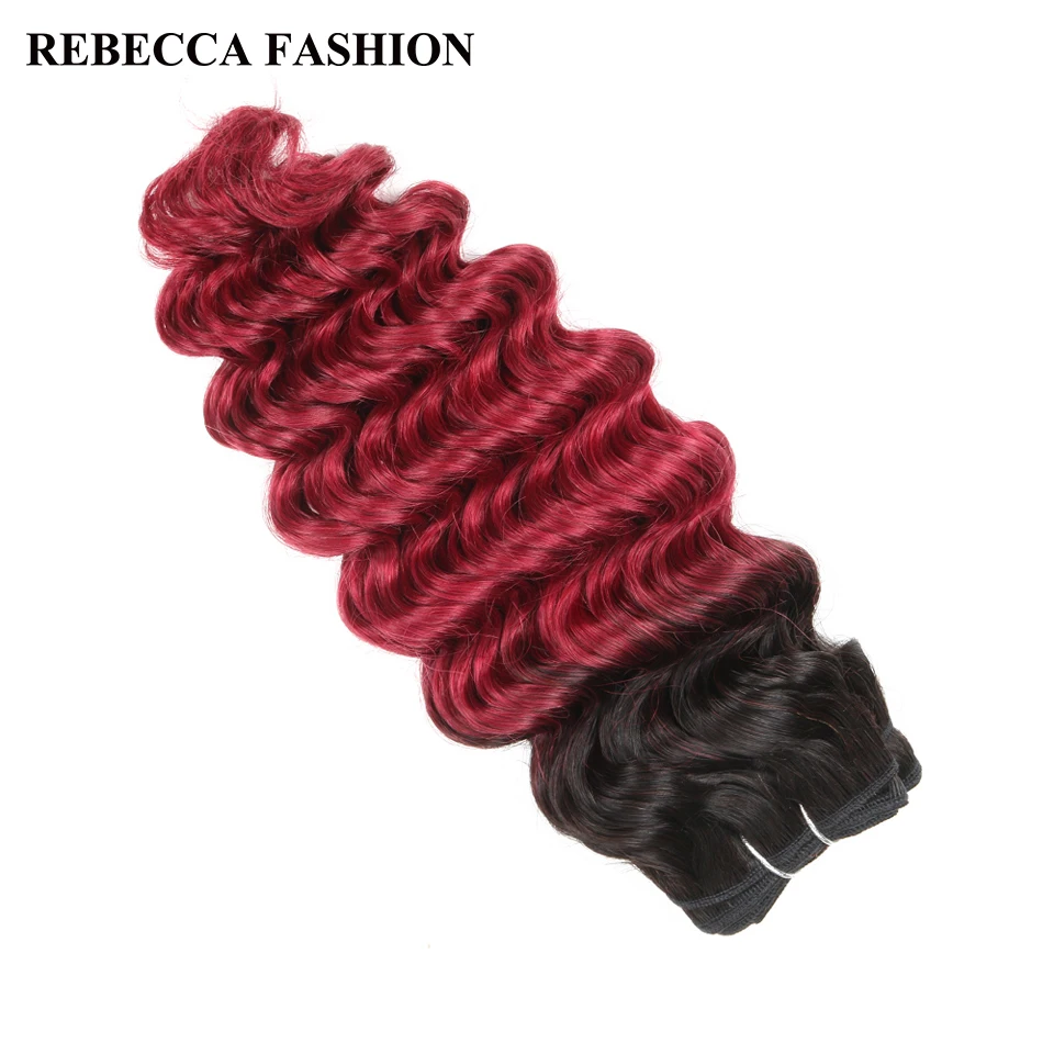 Rebecca бразильские глубокая волна Remy натуральные кудрявые пучки волос 100 г Омбре