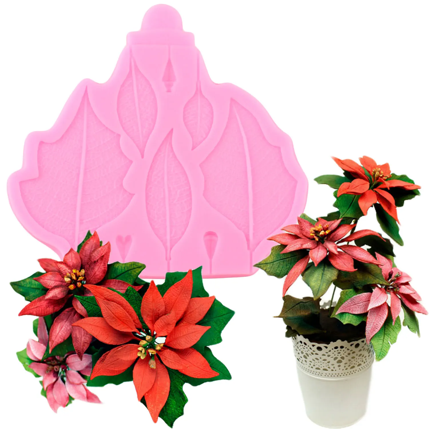 Poinsettia силиконовые формы для цветочных лепестков 3D листья торт кайма мастики