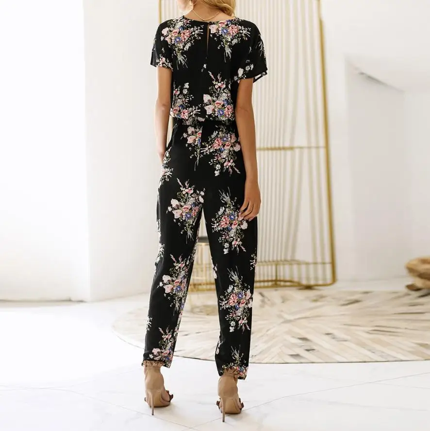 Женский комбинезон с цветочным принтом Boho повседневный свободный костюм на