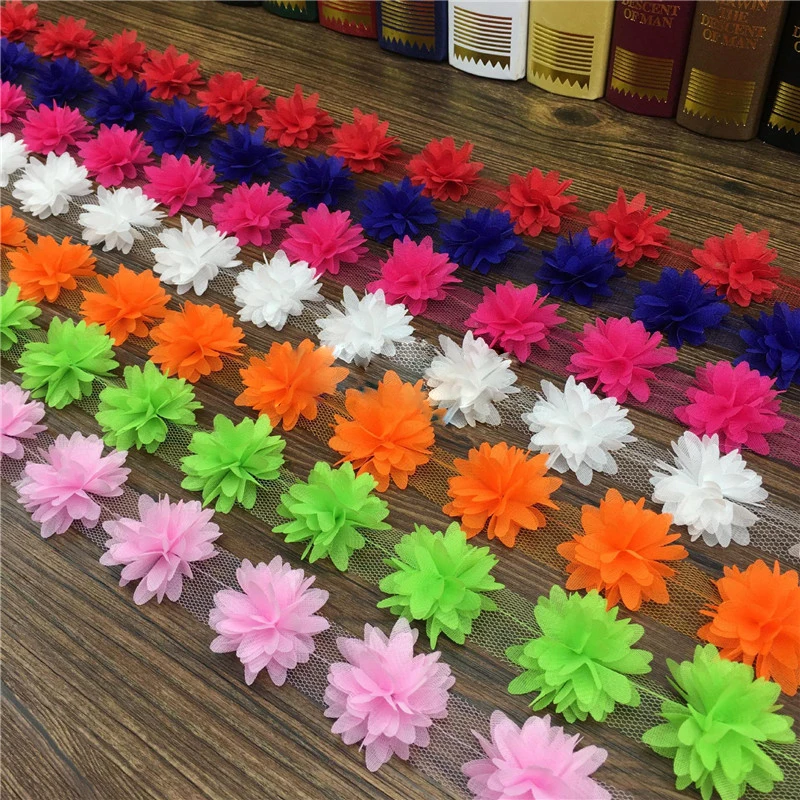 Горячая 1 двор 6 Листья 18 Красочные Цветы Шифон Трехмерные Кружева Ткань